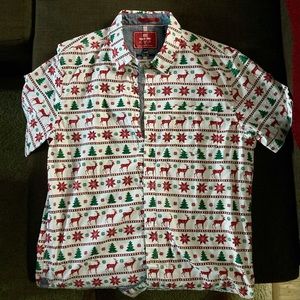 MBX Premium Goods Christmas Themed Short Sleeve Button Up